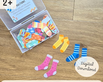 Printable Socks Pattern Matching Preschool Task Box, Toddler Fine Motor Skill Activity PDF Download