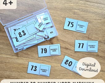 Printable Number to Number Word Matching Task Box, Kindergarten Math Busy Box PDF Download, Number Recognition Activity for Kids