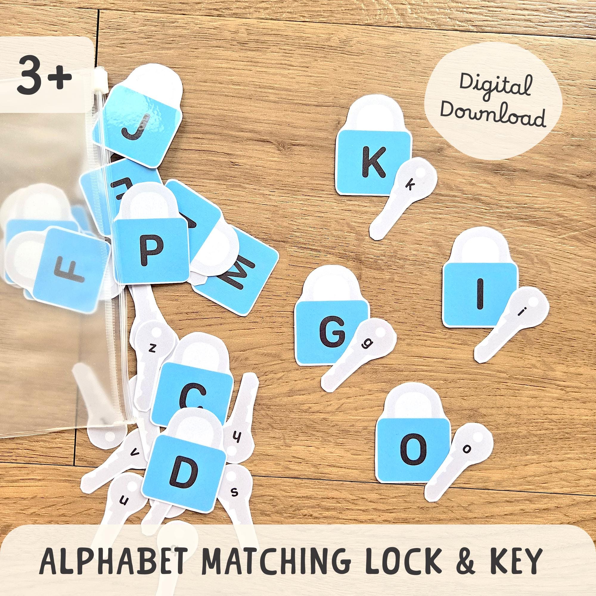Printable Alphabet Lock & Key Matching Task Box, Learn Uppercase ...