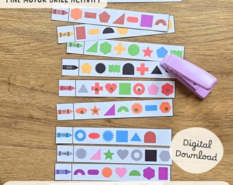 Homeschool Color Matching Hole Punch Activity, Preschool Kids Colorful Geometric Shapes Printable Punch Cards, Pre-Writing Fine Motor Games