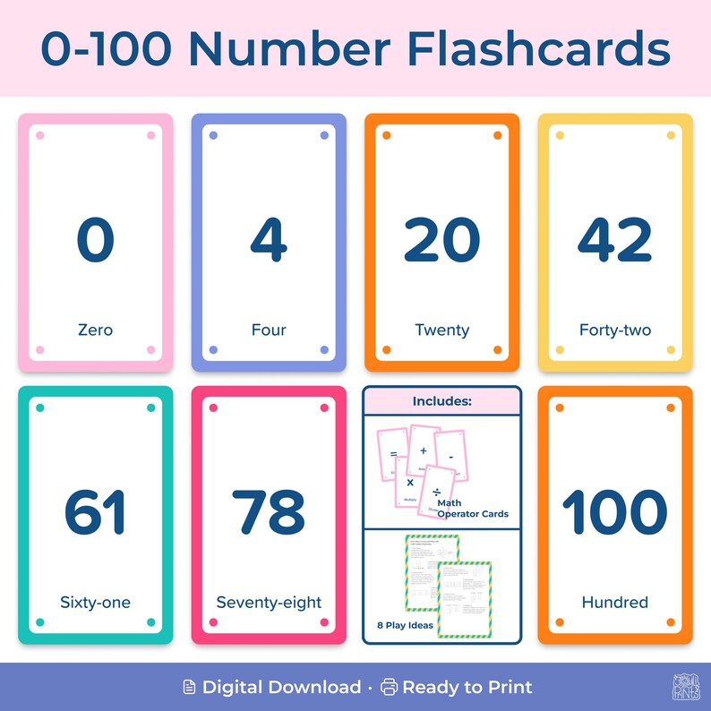 Number Flashcards Preschool Printable | Learn Numbers 1 100 Preschool ...