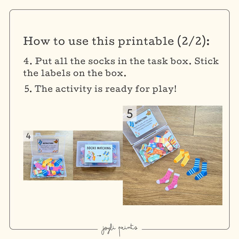 Printable Socks Pattern Matching Preschool Task Box, Toddler Fine Motor ...