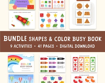 Shapes & Colors Busy Book Toddler Activity Bundle, Learning Colors and Shapes Preschool Learning Binder, Kids Printable Quiet Book