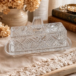 Vintage Crystal Butter Dish w/ Lid – Cut Glass Covered Keeper Tray