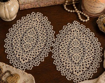 Vintage Handmade Tatting Lace Doily Cream Size 12x8.5 Cottagecore Table Decor