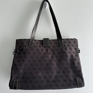 Vintage Dooney & Burke Large Tote Black Monogram Signature Canvas and Leather Trim