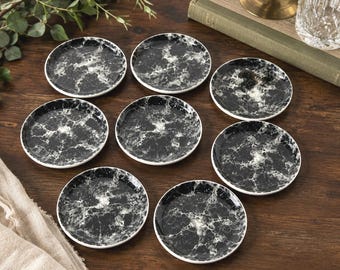 Vintage Villeroy & Boch Marble Black Set of 8 Vitro Porcelain Coasters 4" MCM