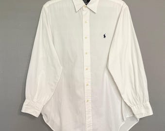 Vintage Ralph Lauren Polo Lowell wit overhemd met knopen 16,5 35 klassieke jaren 90 preppy