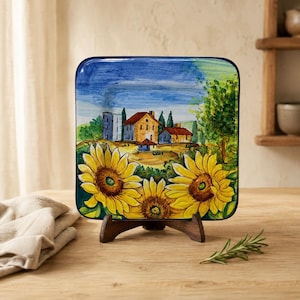 Bettini Germano Deruta Italy Hand Painted Majolica Sunflower Tuscan Plate 6.25"