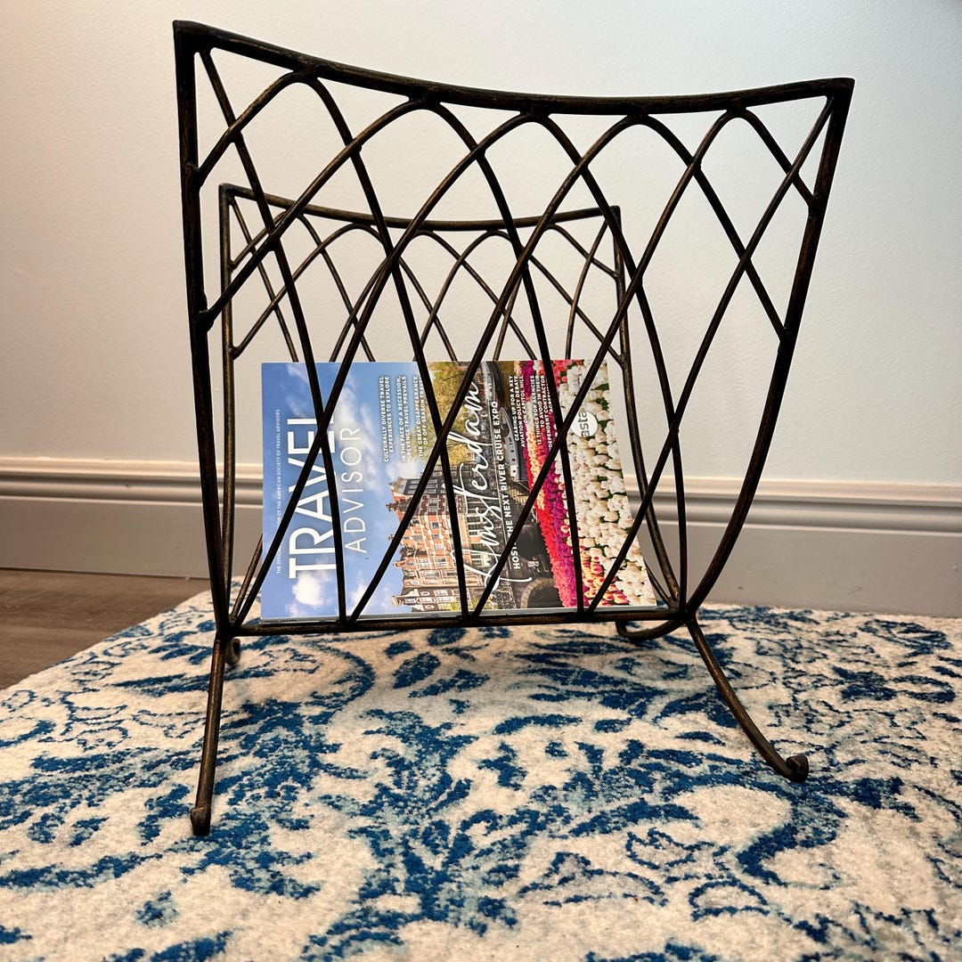 Iron Table Magazine Rack Mid-century Modern Wrought Iron Magazine Rack: Retro Home Storage - Etsy