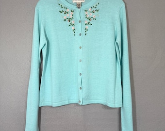 Vintage Evan Picone Rose bestickter Damen Cardigan Grösse L