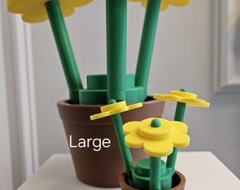 3D Printed Flower Pot – Lego Inspired Desk Decor, Customized Tag Option