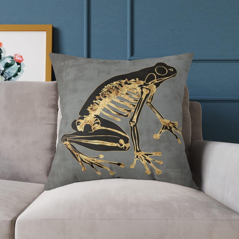 DarkAuraStore Frog Skeleton Throw Pillow - Thumbnail 2