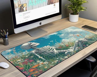 Skeleton Meadow Desk Mat: Large Aesthetic Nature Mousepad