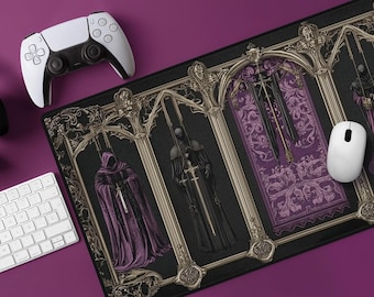 Gothic Tapestry Desk Mat: Dark Academia Purple Medieval Mousepad, Multiple Sizes