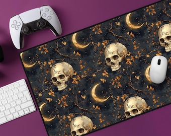 Skull and Moon Desk Mat: Gothic Dark Academia Office Decor