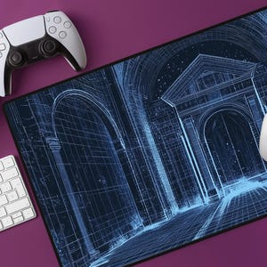 Futuristic Blueprint Desk Mat: Large Minimalist Mousepad