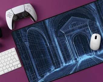 Futuristic Blueprint Desk Mat: Large Minimalist Mousepad