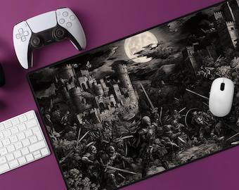 Medieval Battle Desk Mat: Gothic Fantasy Mousepad, Multiple Sizes