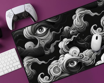 Surreal Eyes Desk Mat: Large Black and White Gothic Mousepad