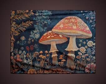 Mushroom Tapestry Blanket: Enchanted Garden Gothic Decor
