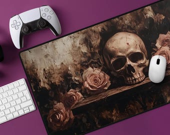 Skull and Rose Desk Mat: Gothic Macabre Decor