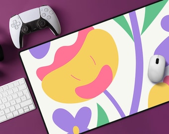 Floral Pastel Desk Mat: Large Cute Flower Mousepad for Colorful Desks