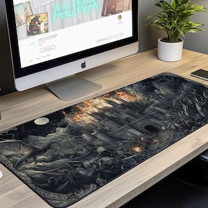 Medeival Battle Desk Mat | Medieval Tapestry Dragon Castle XXL Mouse Pad | Dark Academia Gifts | Wizard Magic Decor for Fantasy Enthusiasts