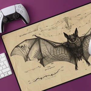 Vintage Bat Anatomy Desk Mat: Large Gothic Mousepad