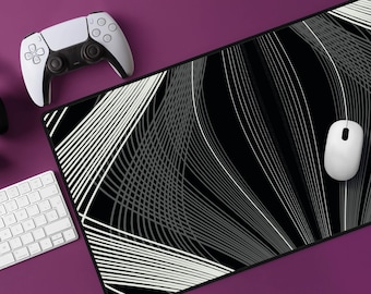 Black Abstract Lines Desk Mat: Large Minimalist Geometric Mousepad