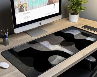 Abstract Black Marble Desk Mat: Large Minimalist Mouse Pad