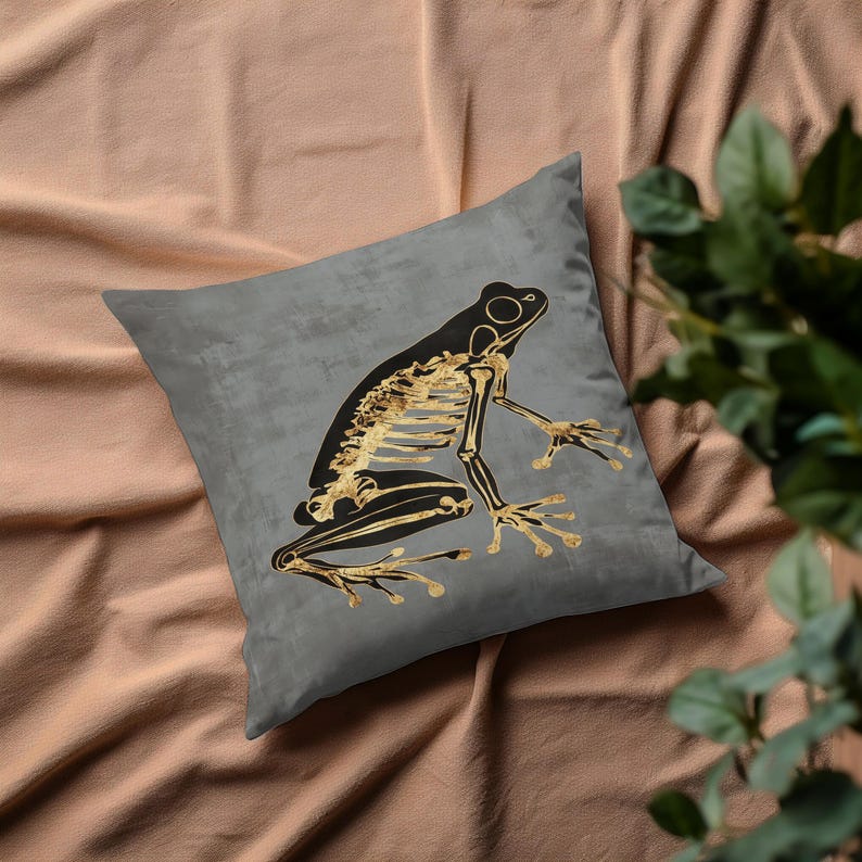DarkAuraStore Frog Skeleton Throw Pillow - Thumbnail 4