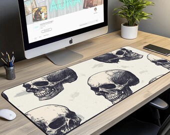 Macabre Skull Art Desk Mat: XL Gothic Illustrative Mousepad