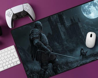 Dark Fantasy Desk Mat: Gothic Castle Knight Mousepad