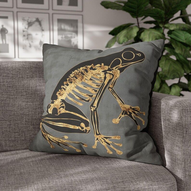 DarkAuraStore Frog Skeleton Throw Pillow