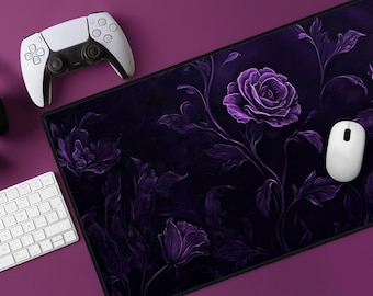 Gothic Purple Floral Desk Mat: Dark Moody Mouse Mat, Witchy Home Office Decor