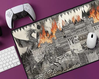 Dragon Desk Mat: Gothic Castle, Medieval RPG Gaming Mousepad