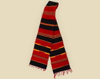 Handmade Ethiopian Wolita Red Cotton Scarf – Wolaita Colors with Black and Yellow Stripes, Traditional Habesha Shawl, Ethiopian Clothes