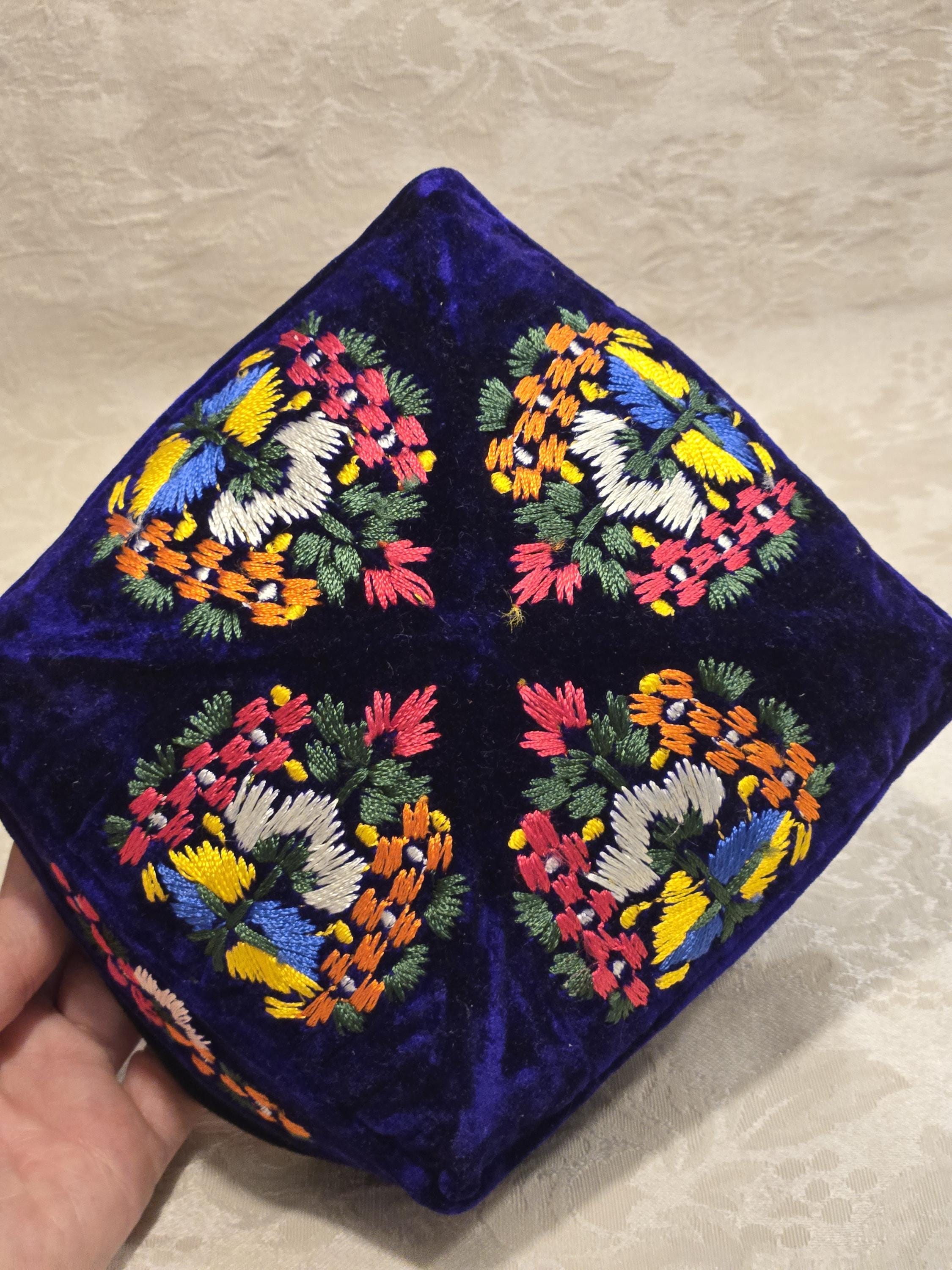Embellished Purple Velvet Uzbekistan hat 5” skull hat Kazakh Takia Hat: Purple Velvet Tubeteika With Ethnic  main image 2