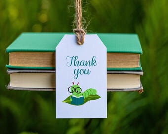 Printable Teacher Thank You Gift Tags - Cute Bookworm - End of Year Teacher Gift Download