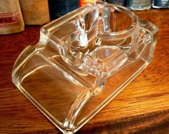 vintage office ... glass INKWELL single bottle vessel with PEN REST ink well  ...