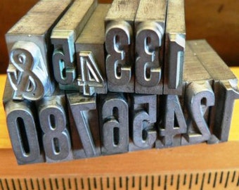 vintage letterpress ... PRINTERS TYPEFACE  misc numeric FUN Grp A3 14 pce