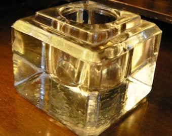 vintage office ... Large clear glass INKWELL DESK ink JAR pot stand ink well vintage