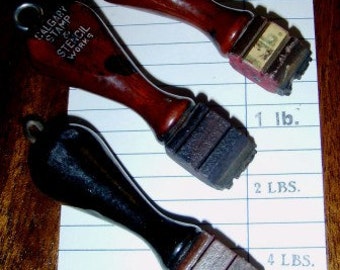 vintage office funk ... vintage WOOD 3 STAMPS 1 lb 2 lbs 4 lbs ...