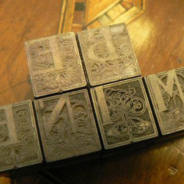 RESERVED for Derek vintage letterpress ...  TYPEFACE decorative block be MINE 6 pce...