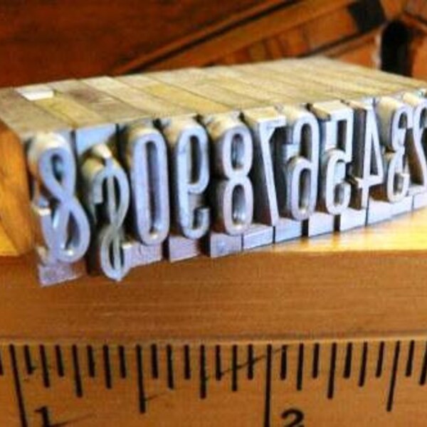 vintage letterpress ... PRINTERS TYPEFACE NUMERIC 0 to 9 plus 2 Grp M 12 pce