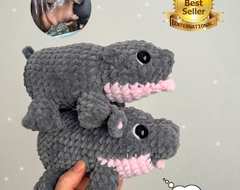 Moo Deng Baby Flodhästplysch | Handgjord virkad Amigurumi-plysch | Viral internettrendpresent | Söt flodhästgosedjur