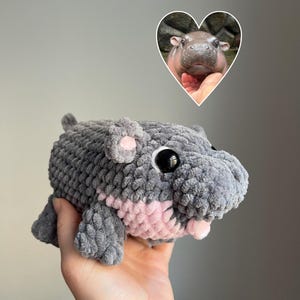Moo Deng Baby Hippo Plush | Handmade Crochet Amigurumi Plushie | Viral Internet Trend Gift | Cute Hippo Stuffed Animal