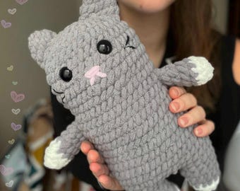 Long Cat Amigurumi Crochet Plush – Handmade Cute Stuffed Animal, Kawaii Cat Toy, Cozy Gift for Cat Lovers & Home Decor Valentines Day Cat