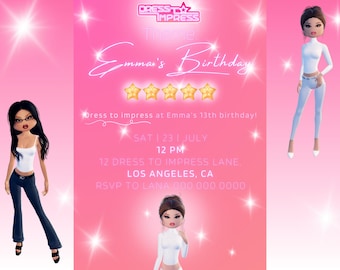 Invitación de cumpleaños Dress To Impress / Plantilla de invitación de cumpleaños de Roblox / Personalizable, editable / Imprimible o digital / Invitación de cumpleaños para niños